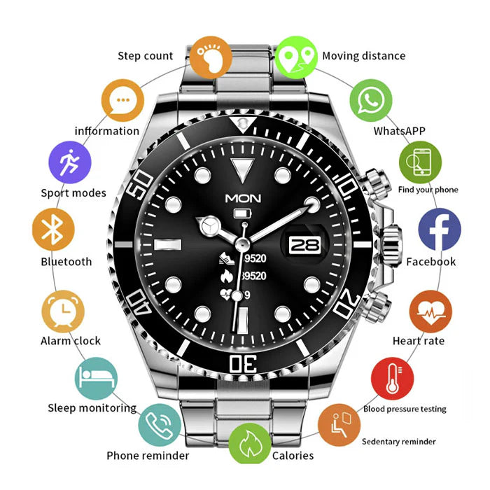 LuxTech™ Royal Steel Smartwatch - The luxury look of a premium watch, powered by smart technology.